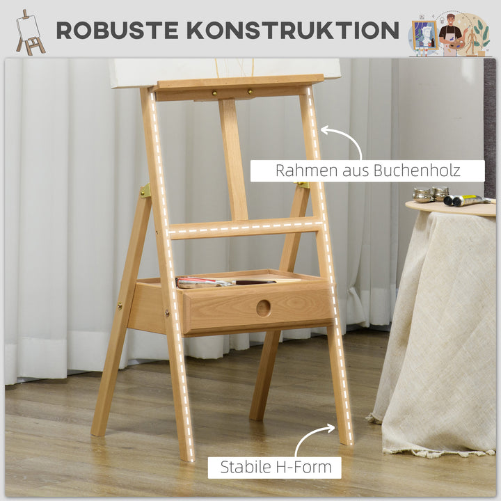 Staffeli, kunstnerstaffeli, højdejusterbart, 1 skuffe, natur + sort