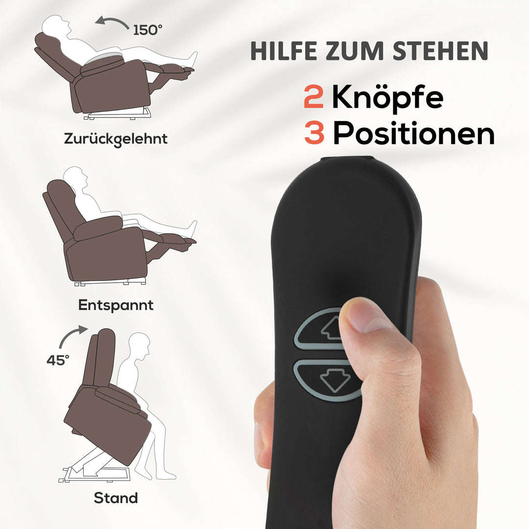 Lænestol med massagefunktion og lændevarme, lænestol med fjernbetjeninger og sidelommer, mørkebrun