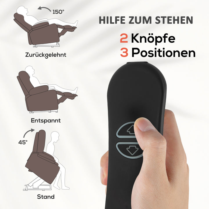 Lænestol med massagefunktion og lændevarme, lænestol med fjernbetjeninger og sidelommer, mørkebrun