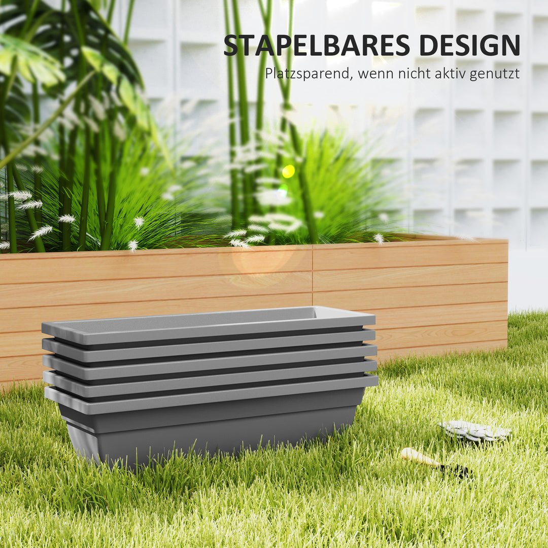 Sæt med 5 plastik urtepotter til terrasse, have, balkon, 59 x 21 x 16 cm, grå