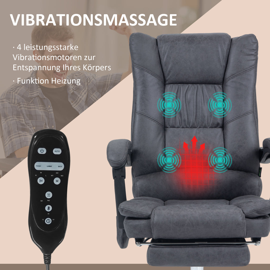 Massagestol kontorstol med massagefunktion, inklusive fodstøtte, højdejusterbar, 64 cm x 70 cm x 118 cm, sort