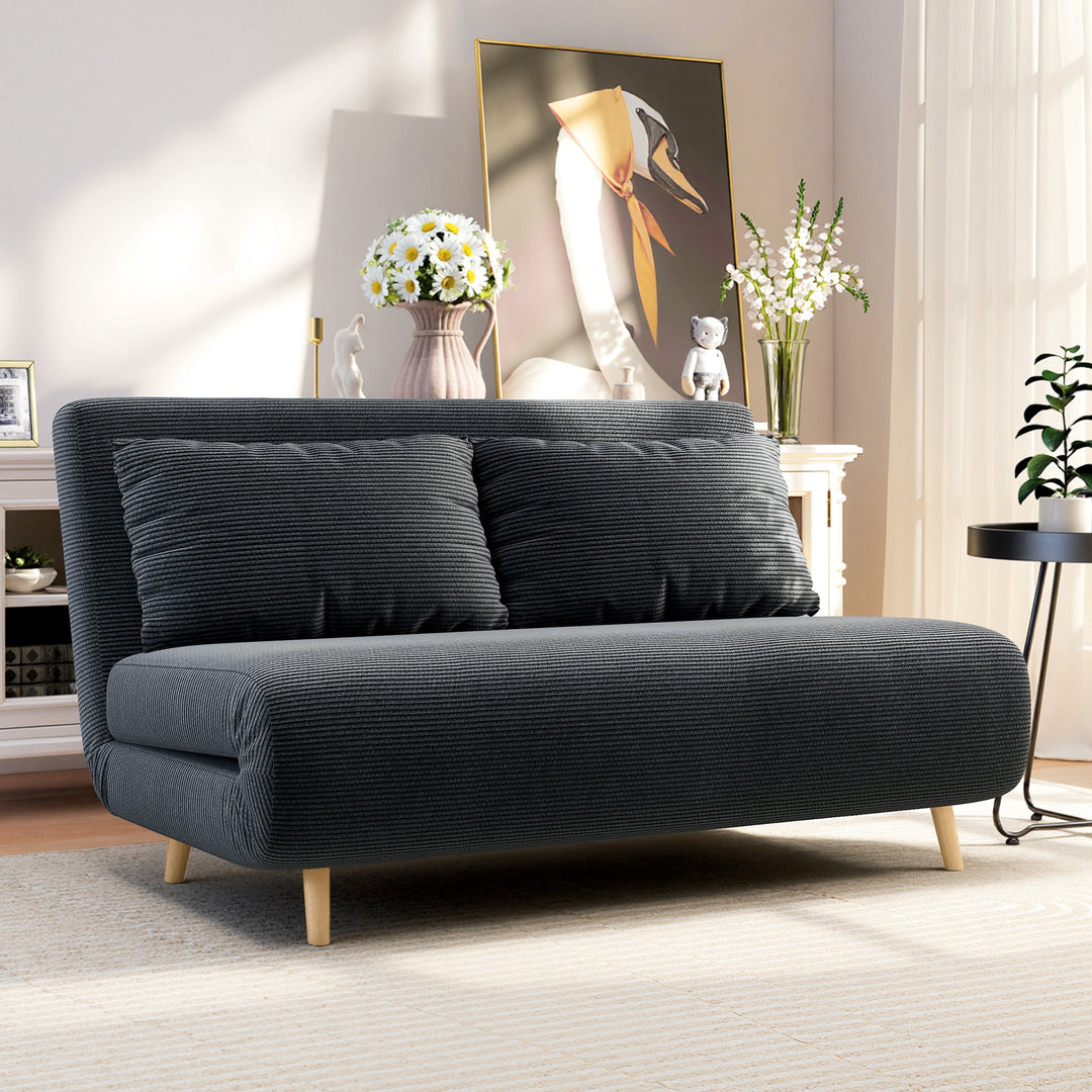 Sovesofa, gæsteseng, 3-positions justerbar ryglæn, corduroy-look, op til 120 kg, 141 x 90 x 81 cm, mørkegrå