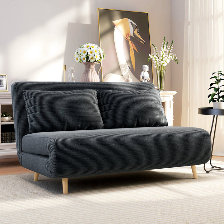 Sovesofa, gæsteseng, 3-positions justerbar ryglæn, corduroy-look, op til 120 kg, 141 x 90 x 81 cm, mørkegrå