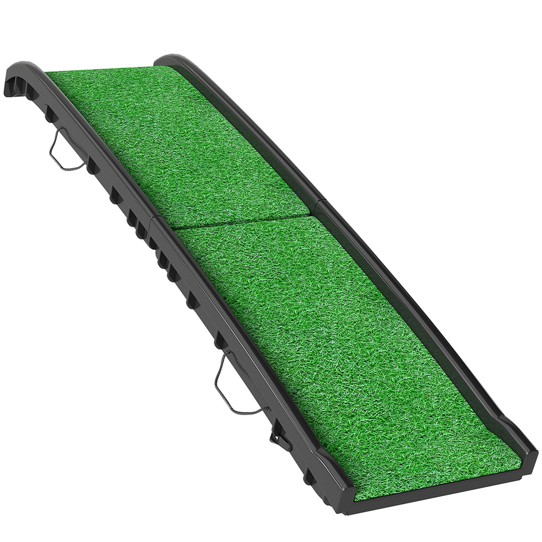 Sammenklappelig hunderampe, skridsikker hundetrappe, indstigningshjælp til bilbagagerum, til dyr op til 90 kg, 155x38,5x15,5 cm, sort