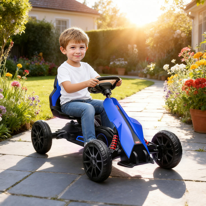Gokart med pedaler og bakgear, til børn i alderen 3 til 8 år, blå