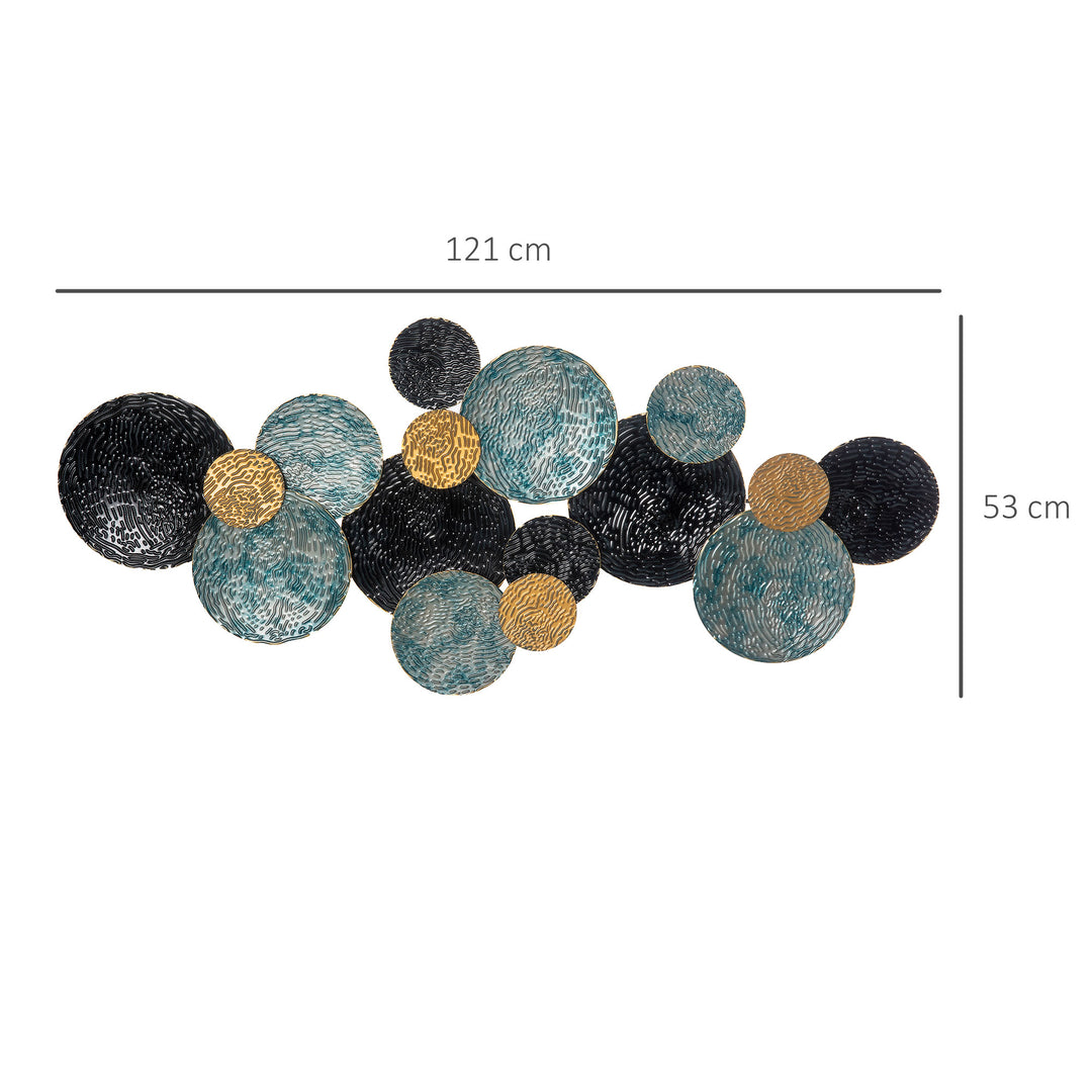 3D-vægdekoration med cirkler 121 cm x 4 cm x 53 cm metalblå + sort
