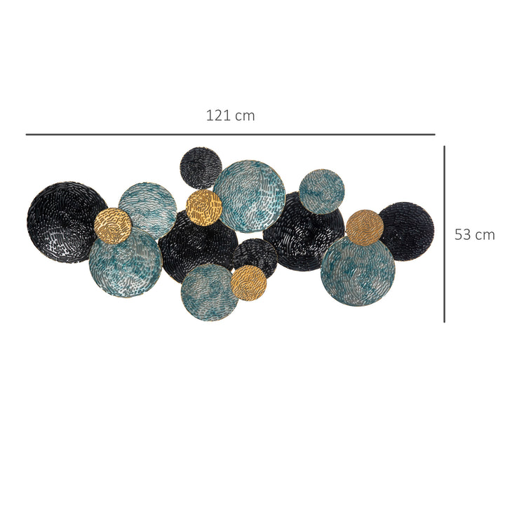 3D-vægdekoration med cirkler 121 cm x 4 cm x 53 cm metalblå + sort