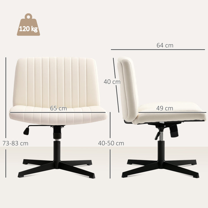 Hjemmekontorstol, højdejusterbar drejestol med linnedlook, krydsbensstol, lasteevne op til 120 kg, cremehvid