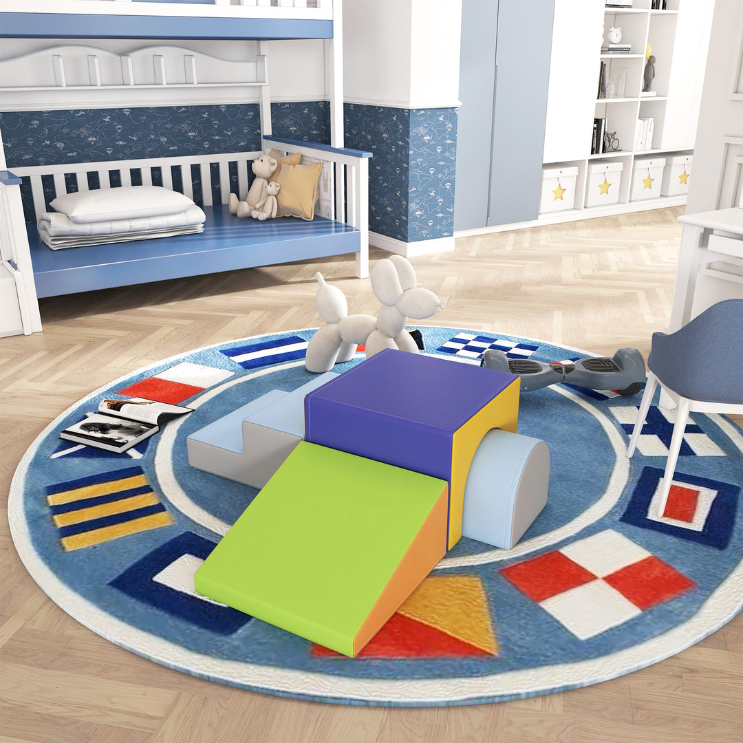 4-Delt blødt byggeklodssæt til klatring og rutsjebane, betræk af kunstlæder, til børn i alderen 1-3 år, flerfarvet