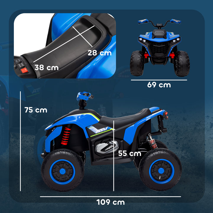 Elektrisk ATV til børn, 3-6 km/t, LED-forlygter, musik, USB, til alderen 3-8, blå