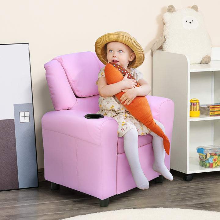 Børnesofa, børnelænestol med fodstøtte, armlæn, kopholdere, justerbar ryglæn, chaiselong, børnesofa, lænestol, børnesofa til 3-6-årige drenge og piger, pink