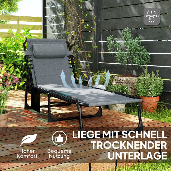 Solseng, liggestol med hynder og sidelomme, havestol, poolstol, polstret liggestol, grå