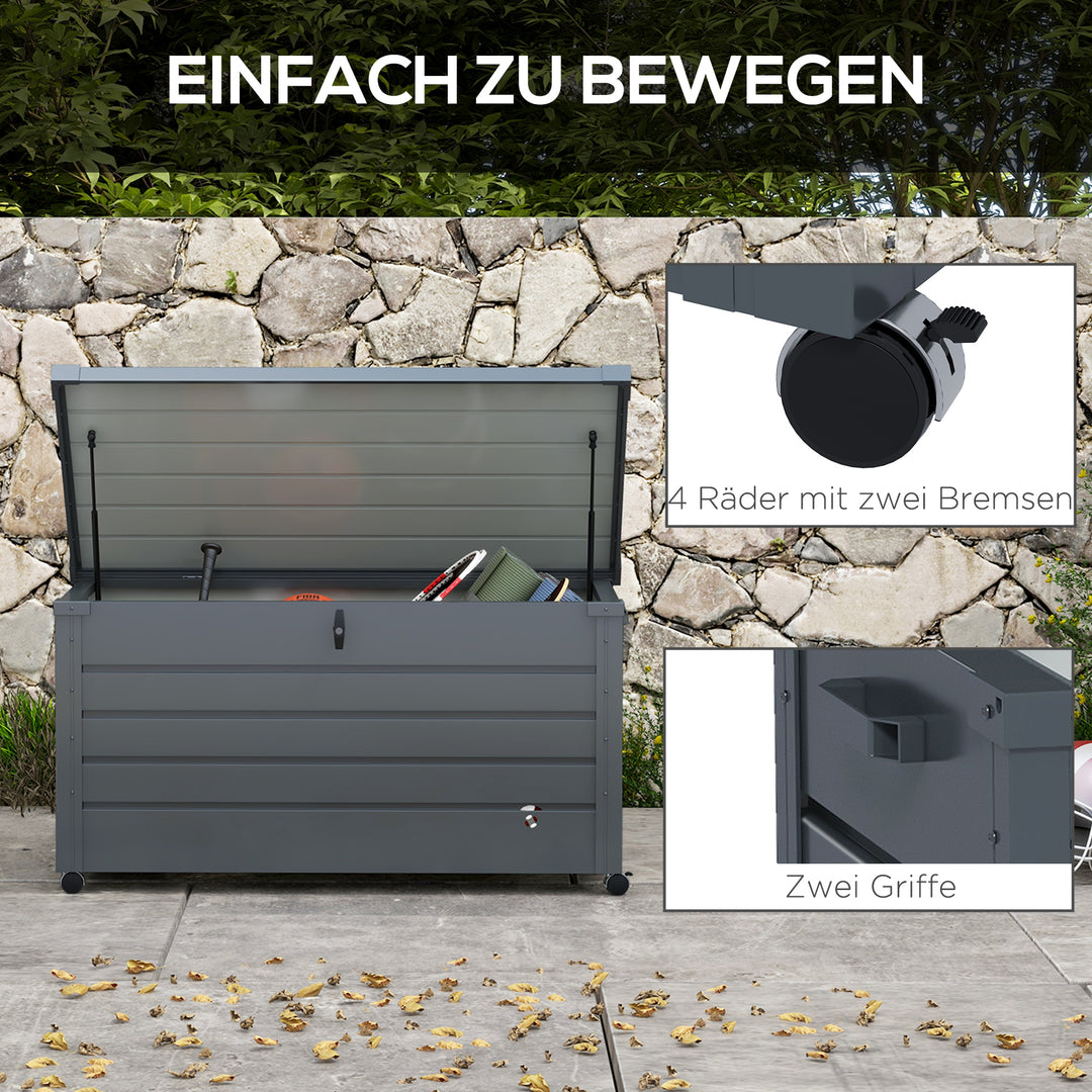 Metal haveopbevaringskasse, 311 liter, med håndtag, 120 x 62 cm, mørkegrå