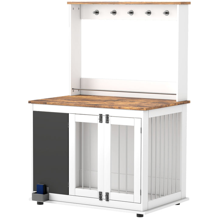 Hundebur med legetøjsopbevaringshylde, snorkrog, skrivetavle, viskelæder, til store hunde, hvid