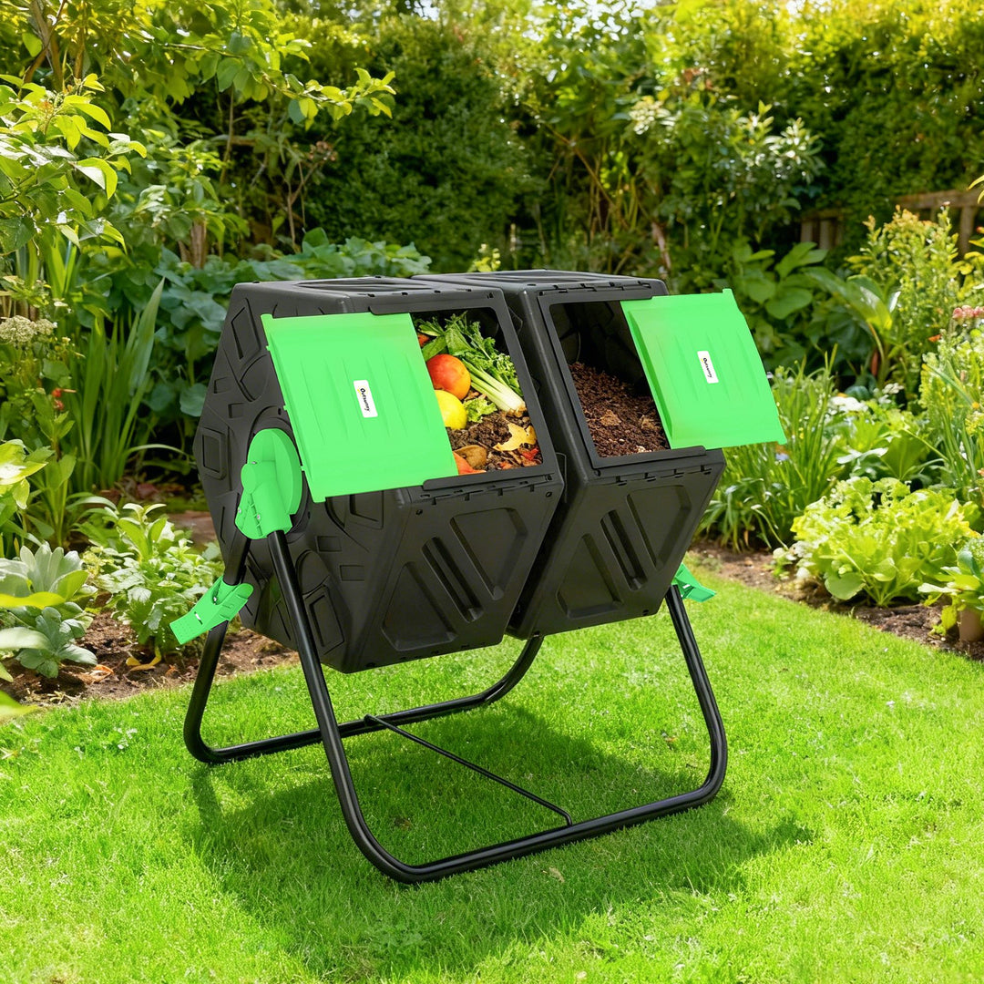 130-liters kompostbeholder, 67 x 60 x 77 cm, hurtig kompostbeholder af plastik med ventilationssystem til have, køkken