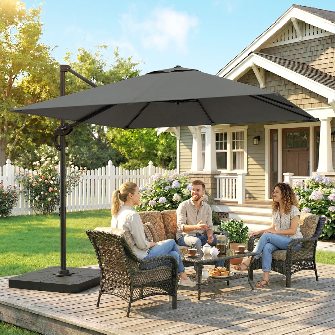 Aluminiums fritstående parasol Ø244cm, solskærm med håndsving, vandafvisende, 360° roterbar, mørkegrå
