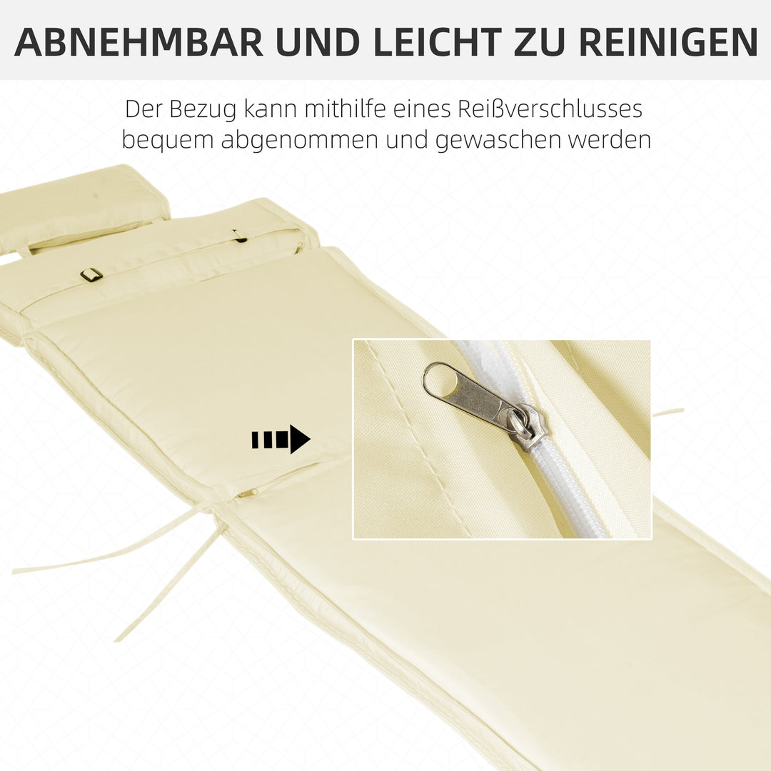 Liggehynde, haveliggestol med aftagelig nakkestøtte, betræk polyester + bomuldsfiber, cremehvid, 198 x 53 x 5 cm