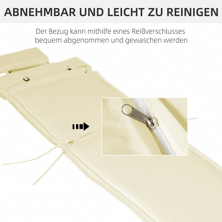 Liggehynde, haveliggestol med aftagelig nakkestøtte, betræk polyester + bomuldsfiber, cremehvid, 198 x 53 x 5 cm