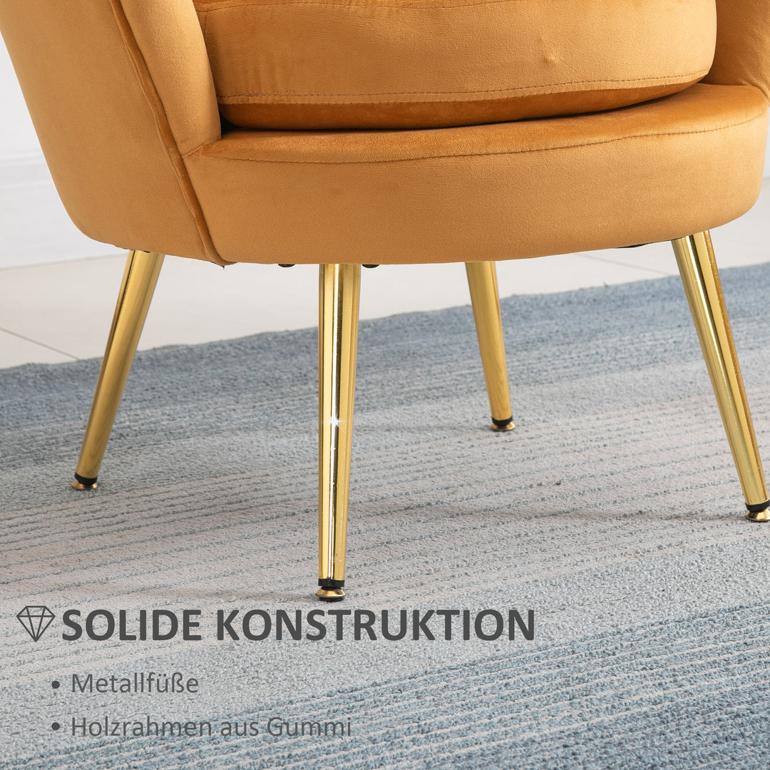 Lounge chair, vintage velour lænestol, metalstel, 76 x 67 x 74 cm, gul