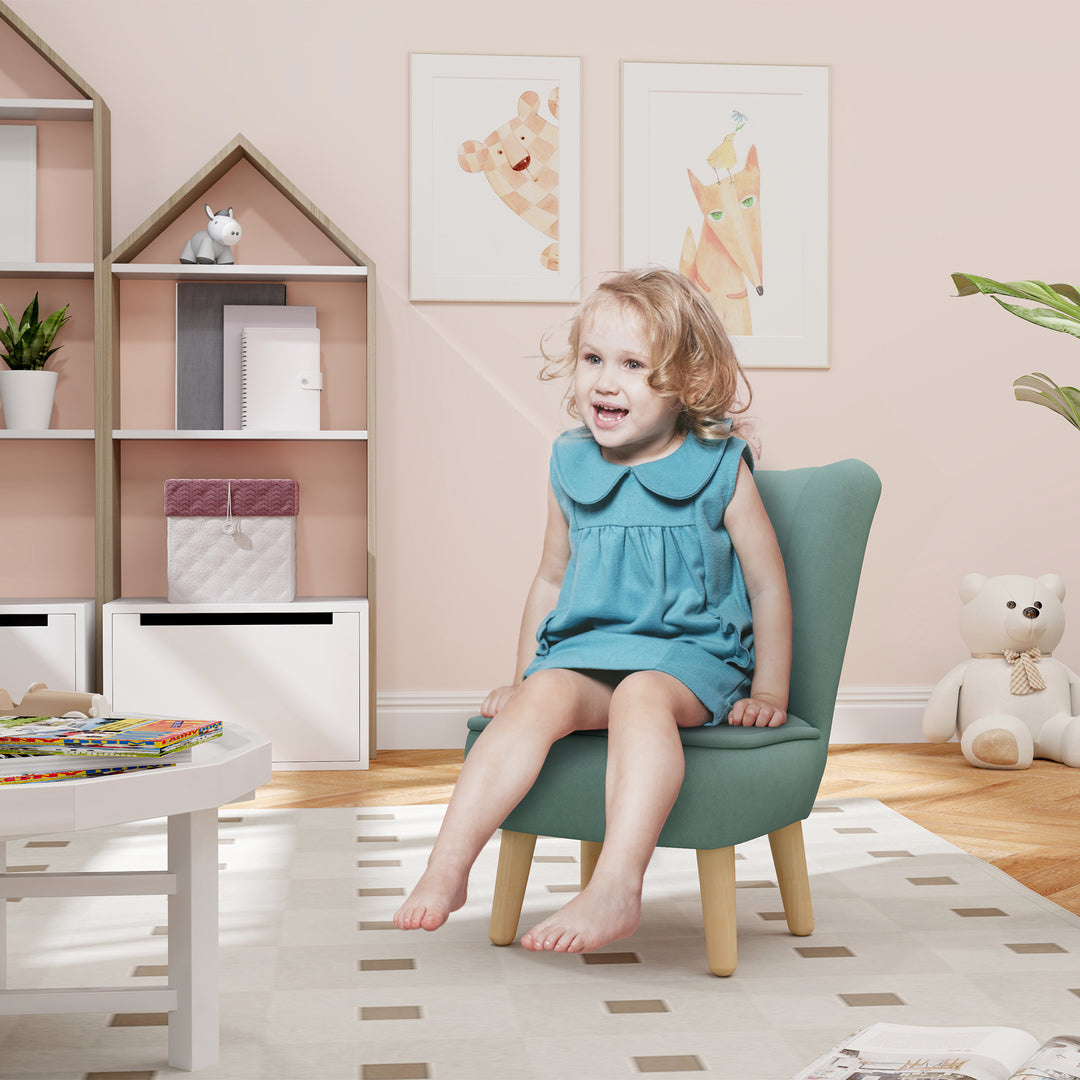 Børnelænestol, fløjlslook, til 3-7 år, op til 45 kg, træstel, 44 x 45 x 56,5 cm, lyseblå