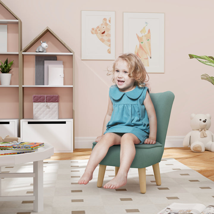 Børnelænestol, fløjlslook, til 3-7 år, op til 45 kg, træstel, 44 x 45 x 56,5 cm, lyseblå