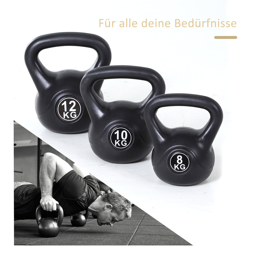 Kettlebell, 8 kg vægtstang fyldt med sand, til begyndere, sort