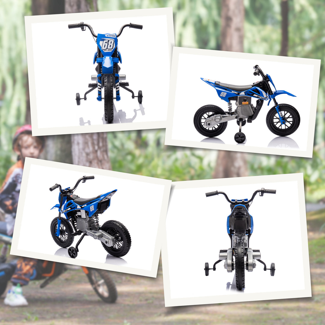Elmotorcykel til børn, 12V børnemotorcykel med musik, børnekøretøj med støttehjul, 3-6 år, blå
