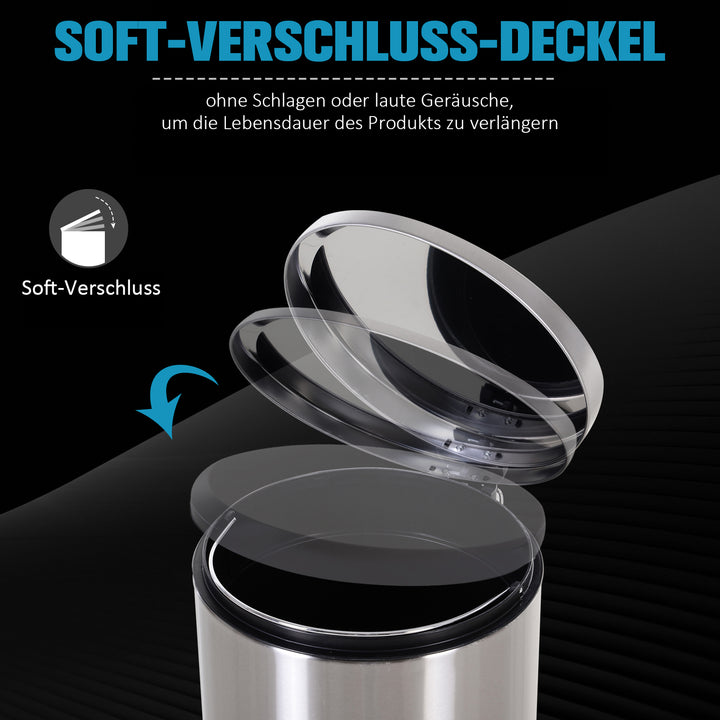 30L skraldespand, pedalspand i rustfrit stål, skraldespand med indvendig spand, skraldespand med låg og fodpedal, til stue, kontor, ø29,2 x 62,5 cm