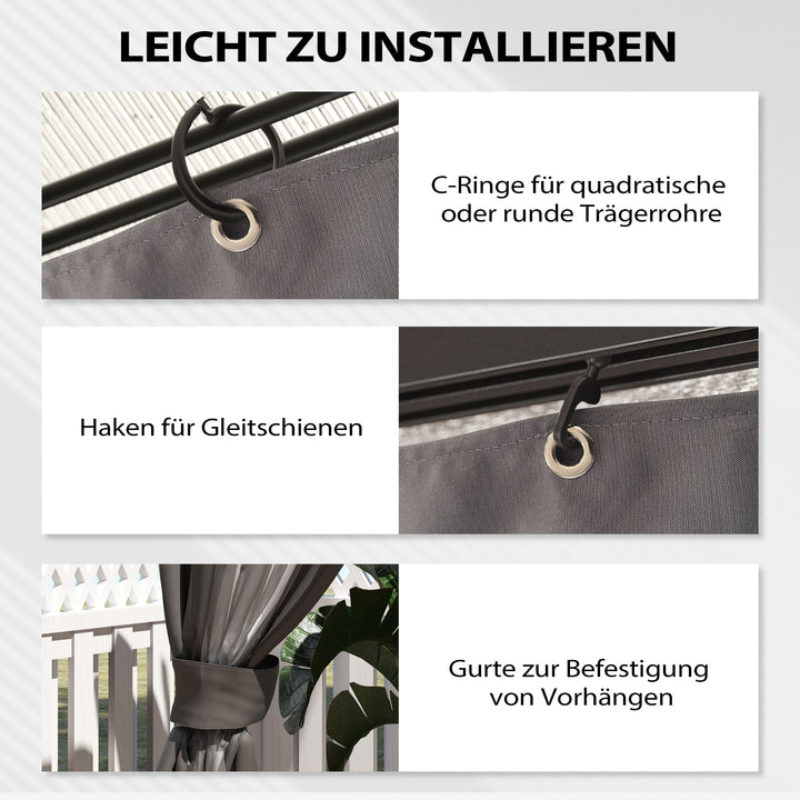 Pavillon sidevægge, 4 sidevægspaneler til havepavillon, med lynlås, 3 x 4 m pavillon, mørkegrå