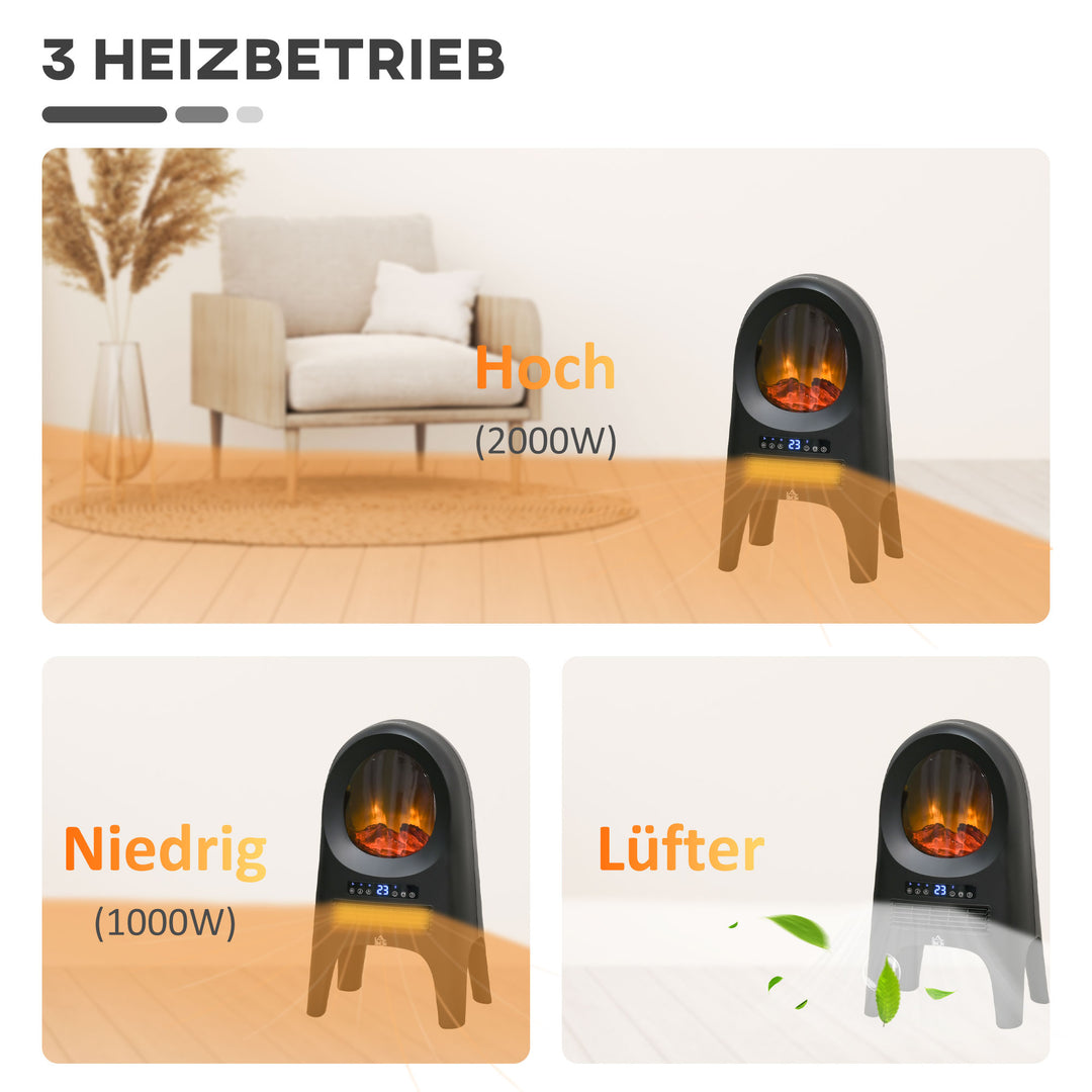 Elvarmer, 3 tilstande, 10-49°c, med fjernbetjening, led-flammer, fritstående, sort, 33,7 x 25,5 x 60,4 cm