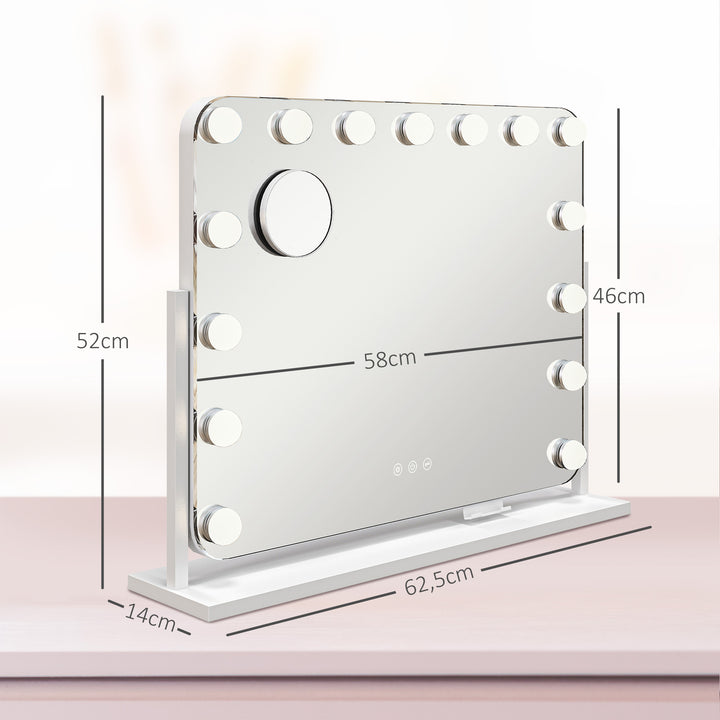 Led-kosmetikspejl, 3 lysindstillinger, dæmpbar, touch-betjening, usb, 62,5 x 49,5 cm, hvid