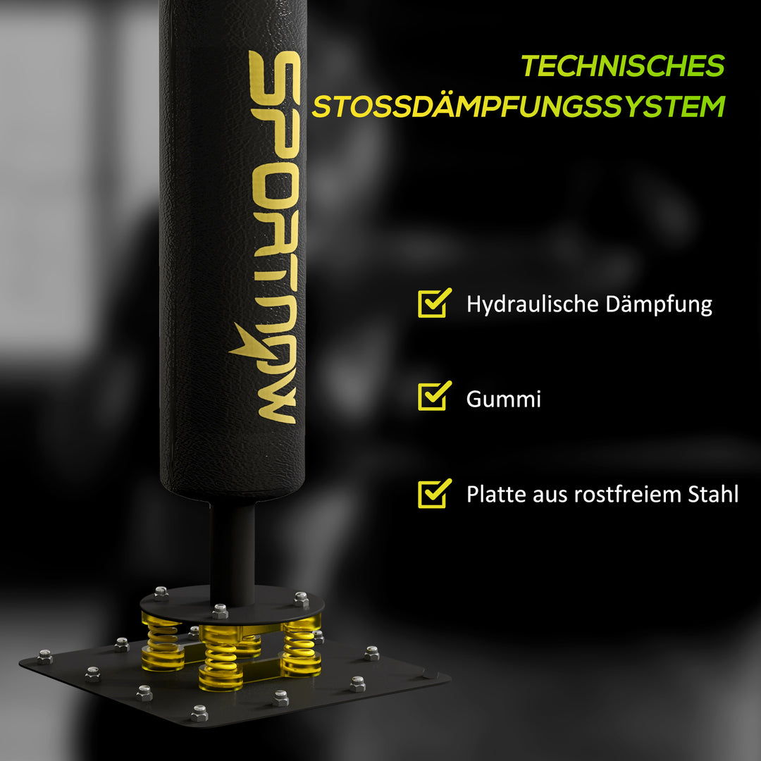 Boksestander, to speedballs, roterende boksestang, sparkpude, højdejusterbar, stål, 107 x 36 x 140-205 cm, sort
