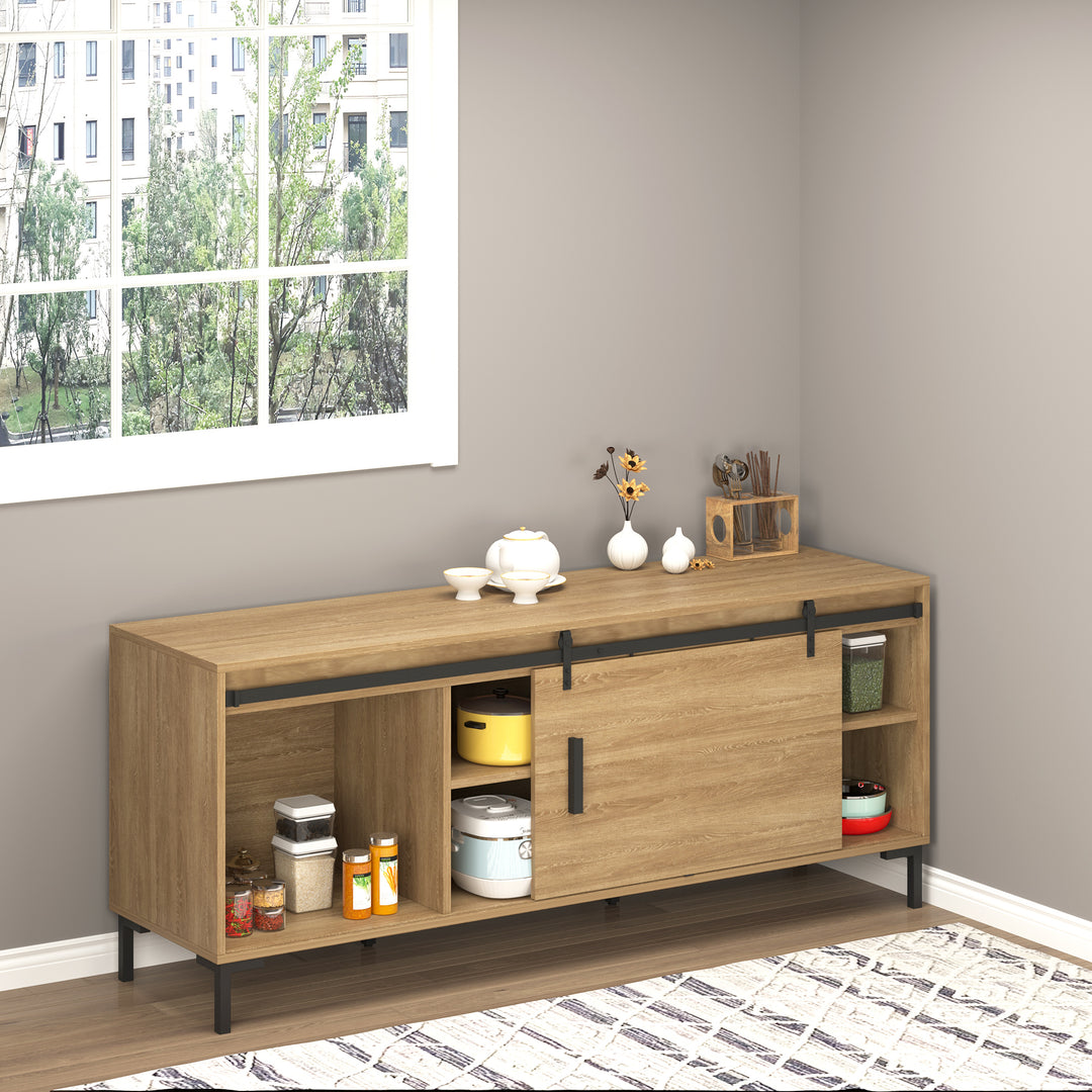 183 Cm skydedør komplet sæt skydedørsbeslag med gulvskinne, skydedørsskinne, ruller skydedørssystem til enkelt træskydedør