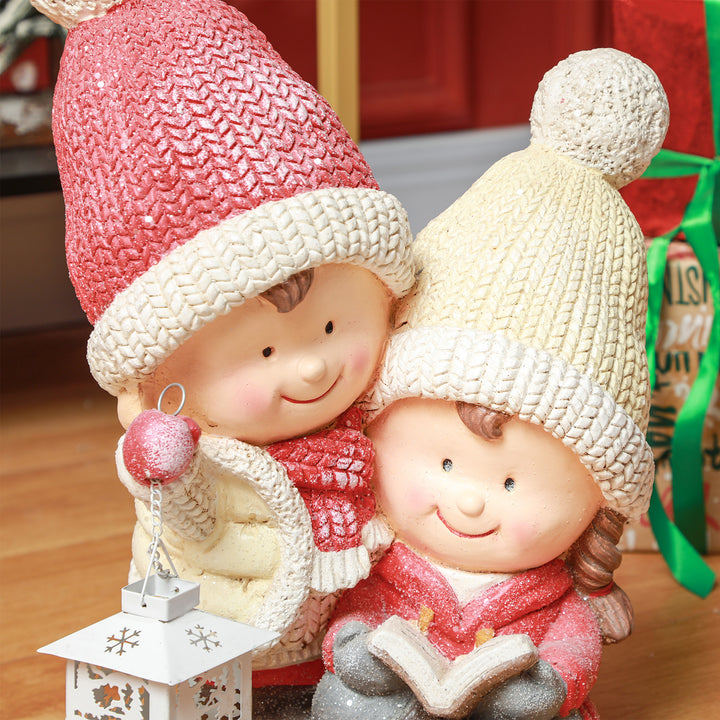 Julenisse med bog og lanterne, led, batteridrevet, 30 x 23 x 45 cm