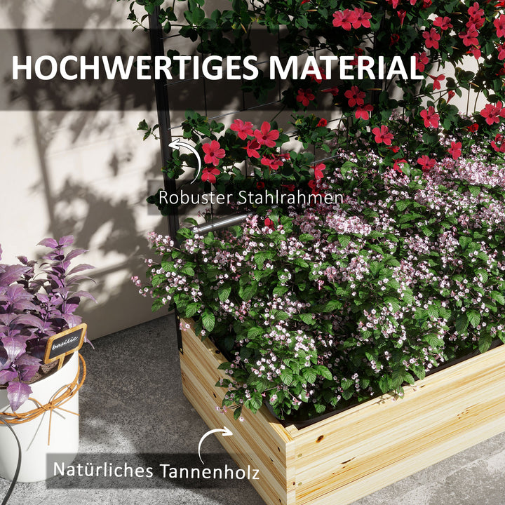 Højbed med espalier, fleeceforing, naturtræ, stål, 80x38x145 cm, sort
