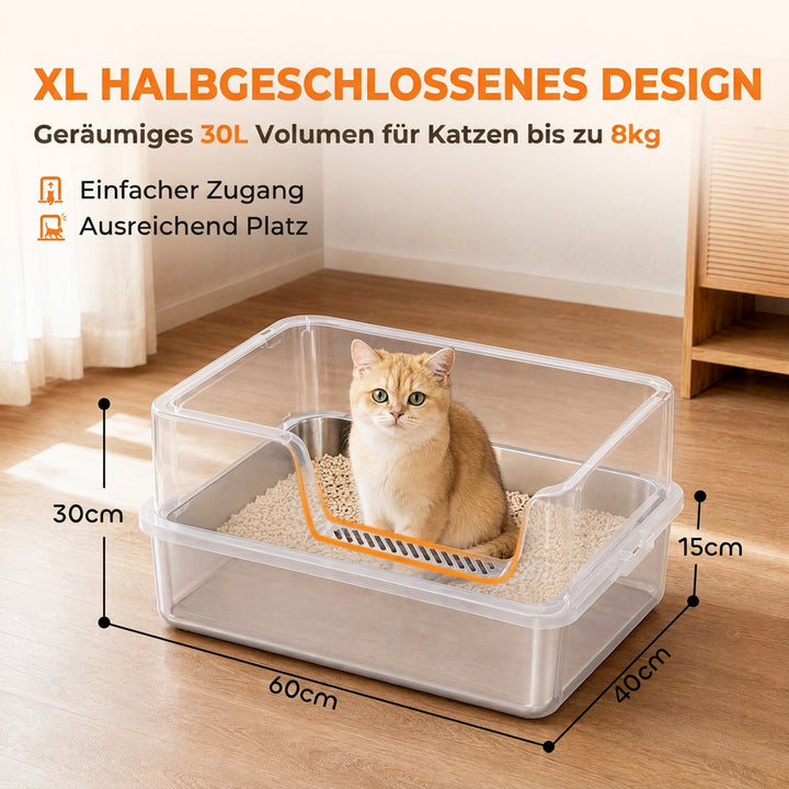 XL kattebakke i rustfrit stål med låg, høje sider, lysegrå