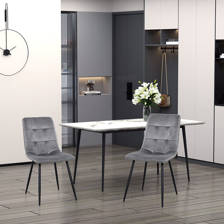 Sæt med 2 spisestole polstrede køkkenstole med fløjlslook spisebord fløjl metal grå+sort 45 x 63 x 90 cm