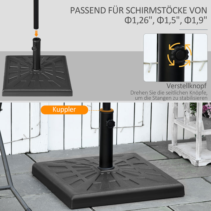 Parasolstativ, parasolholder, parasolfod, vejrbestandig, 51 cm x 51 cm x 32H cm, sort