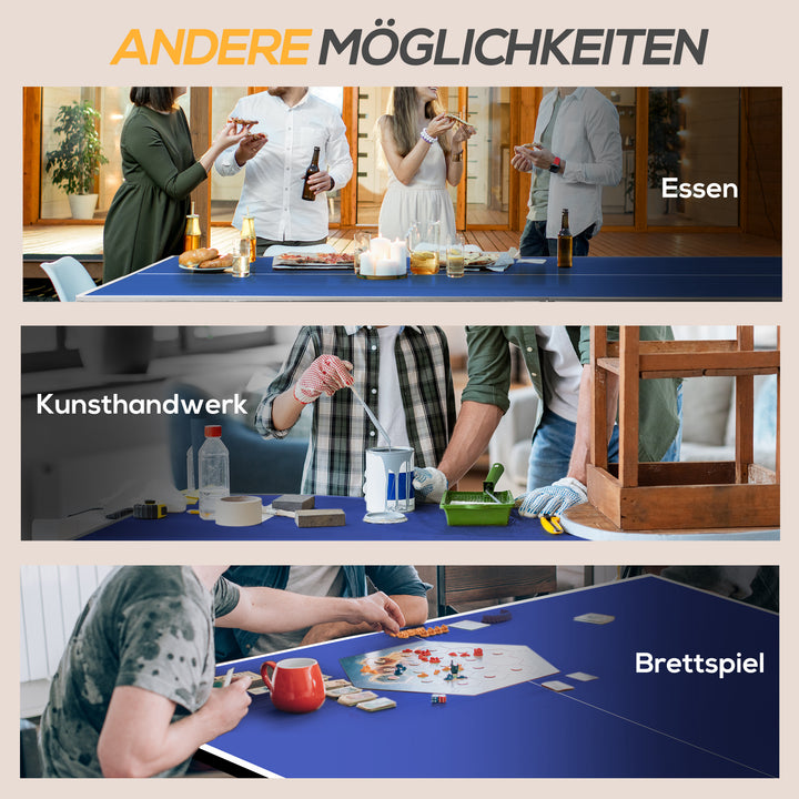 Sammenklappeligt bordtennisbord, inklusive 2 padler, 3 bolde, net, indendørs brug, metalramme, 274x152x76cm, blå