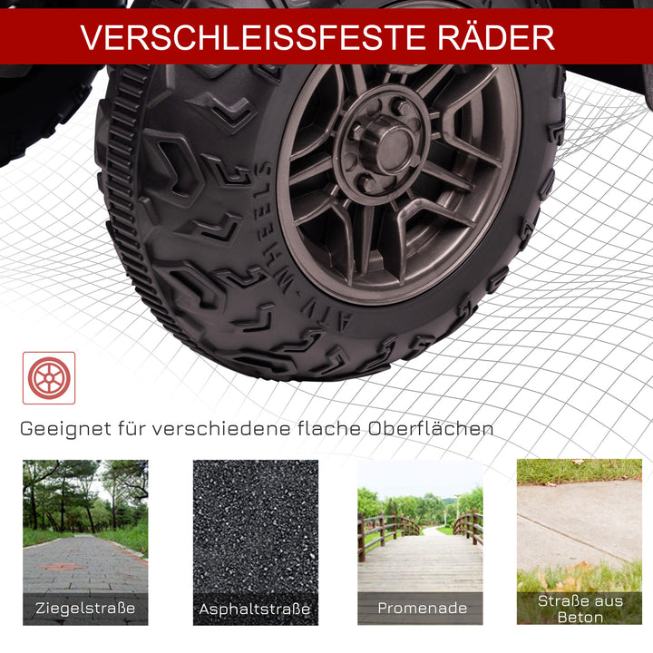 Elektrisk firhjuling til børn, maks. 4 km/t, fra 3 år, led-forlygter, musiktilslutning, sort+rød, 88 x 45 x 50 cm