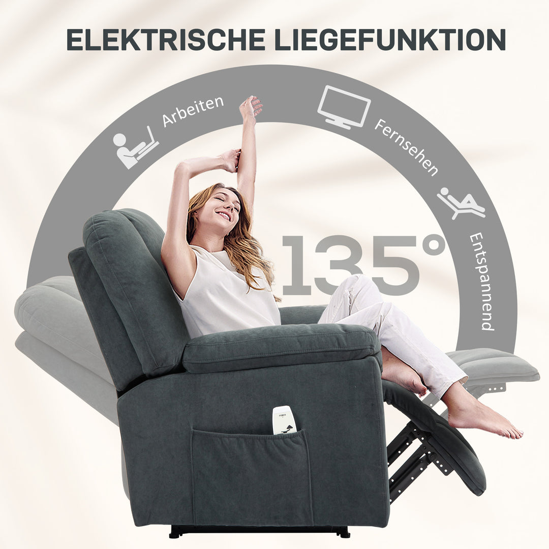 Elektrisk lænestol med massage- og varmefunktioner, polstret lænestol med USB-port, sidelommer, grå