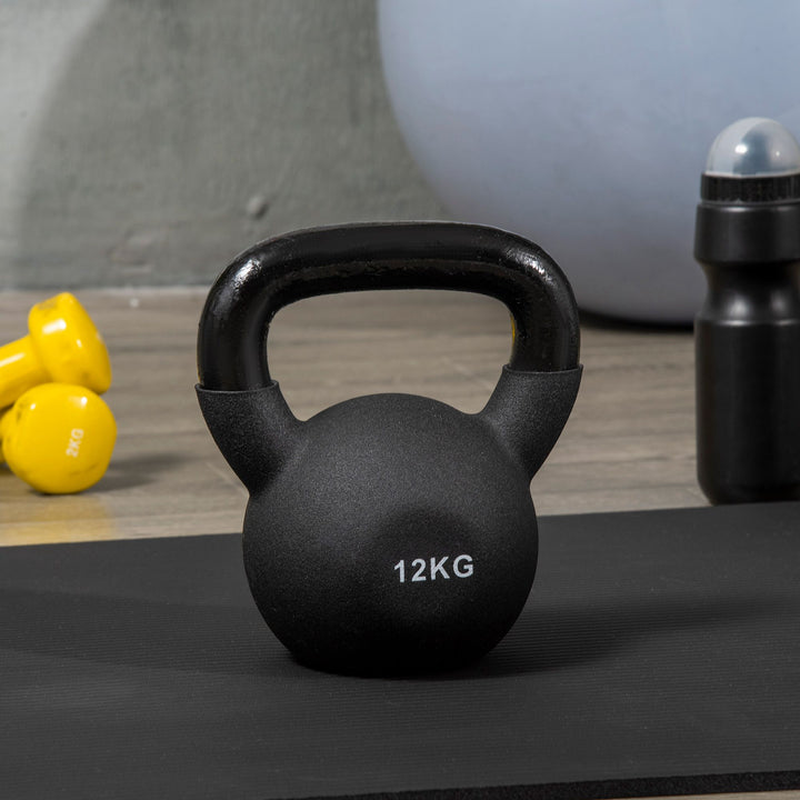Kettlebell, 12 kg, med plastbelægning, stål, sort, 20 x 13 x 22 cm