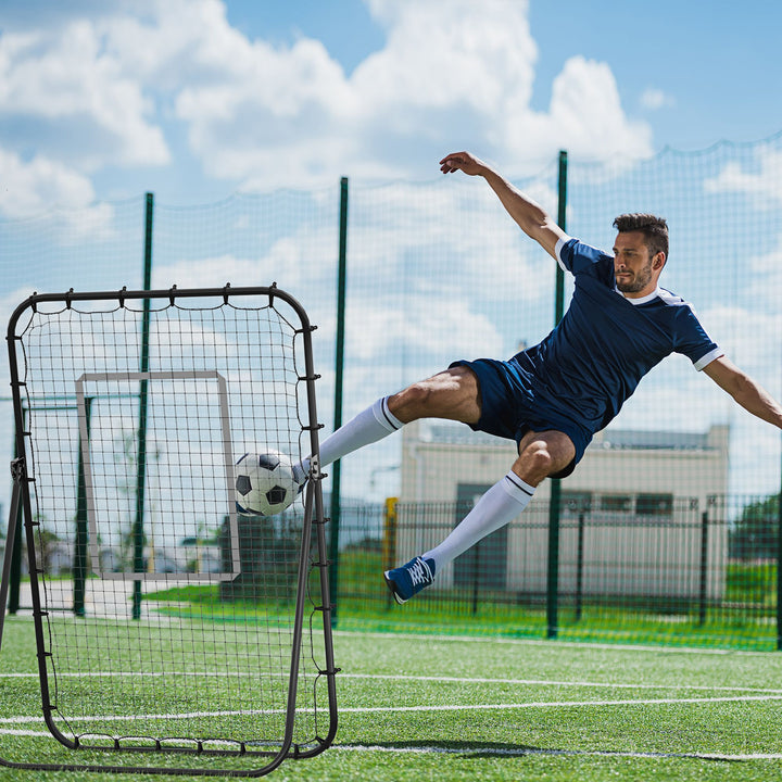 Fodbold-reboundnet, justerbar vinkel, højdejusterbar, rebounder, kickback, sort