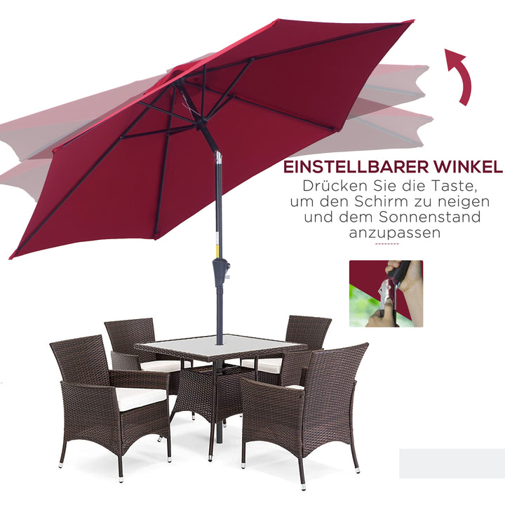 Sammenklappelig parasol, haveparasol, markedsparasol med håndsving, aluminium, 180 cm, polyester, rød, Ø2,6 x 2,35 m