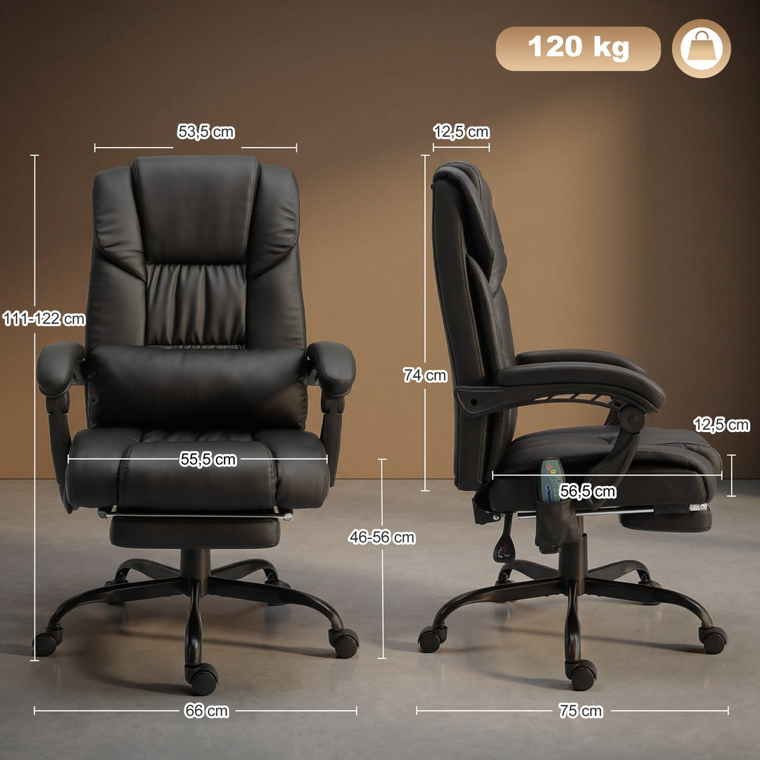 Ergonomisk kontorstol med massagefunktion, skrivebordsstol med fodstøtte, høj ryglæn, lændestøtte, sort