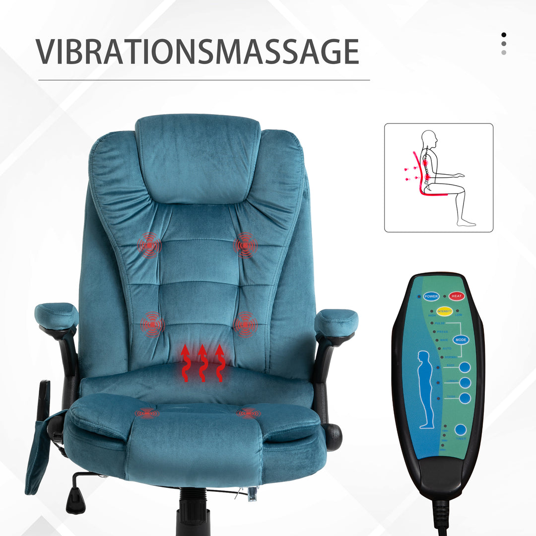 Kontorstol massagestol med varmefunktion executive stol med massagefunktion højdejusterbar ergonomisk gamingstol massage blå 68 x 72 x 110-120 cm