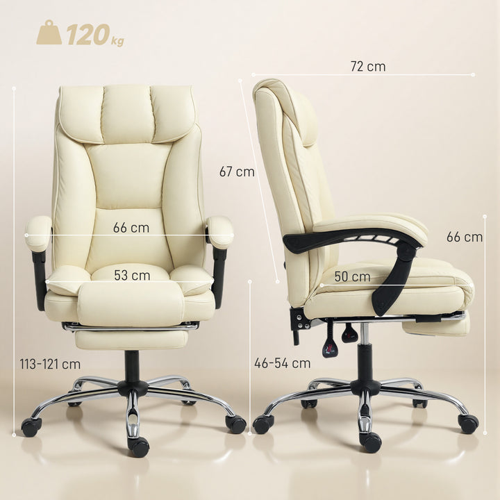 Ergonomisk kontorstol med fodstøtte, kunstlæderbetræk, hjul, drejelig, metal, beige+sort