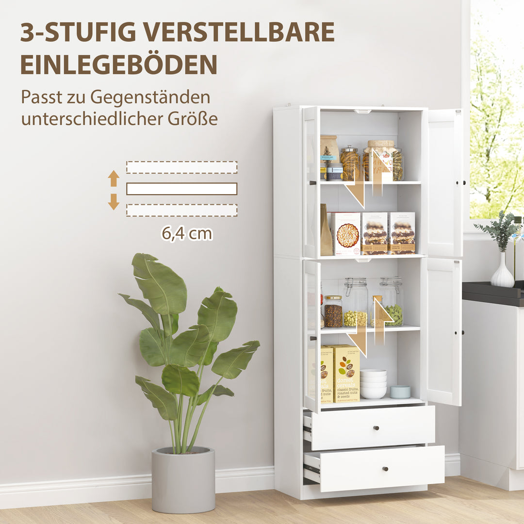 Køkkenskab med skuffer og vitrinelåger, melaminoverflade, hvid