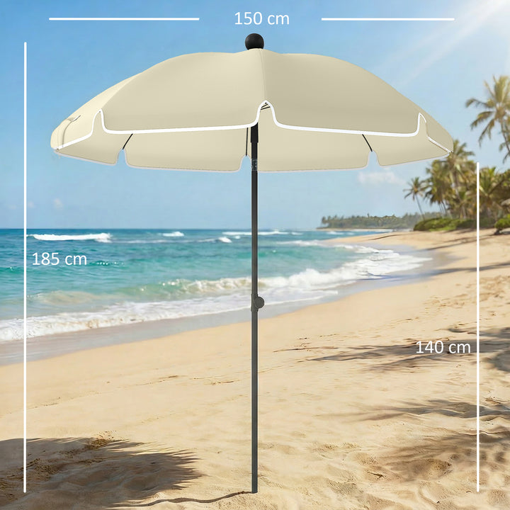 Strandparasol Ø150 cm, vandafvisende, foldbar, med sandanker, justerbar hældning, bæretaske, beige