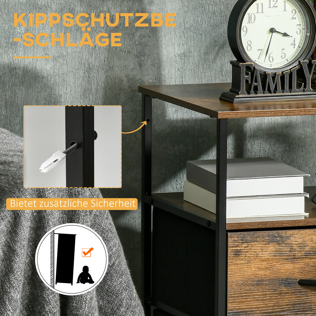 Stueskab, sideskab, stofskuffer, mdf, stålstel, brun